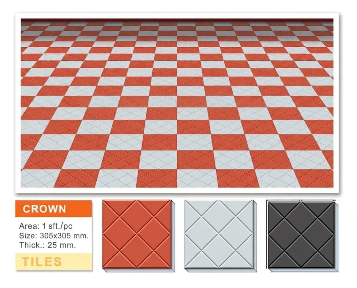 Crown concrete paving tiles in a red and white checker pattern