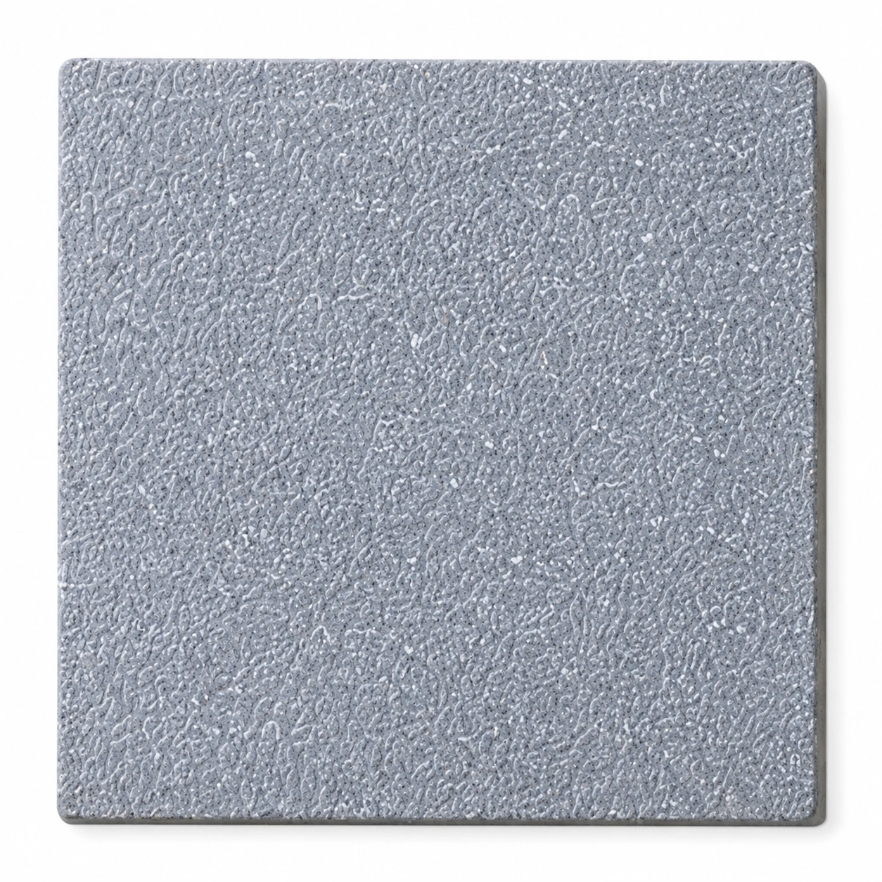 Square concrete paving tile with grey shot-blasted finish